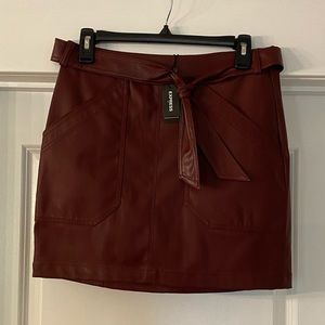 Express Burgundy Leather Mini Skirt